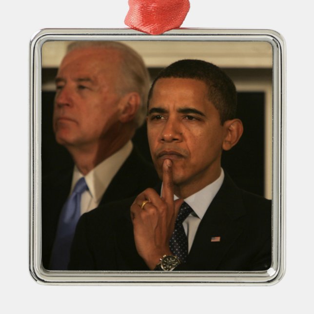 Ornement Carré Argenté Le Président Barack Obama et vice-président (Devant)