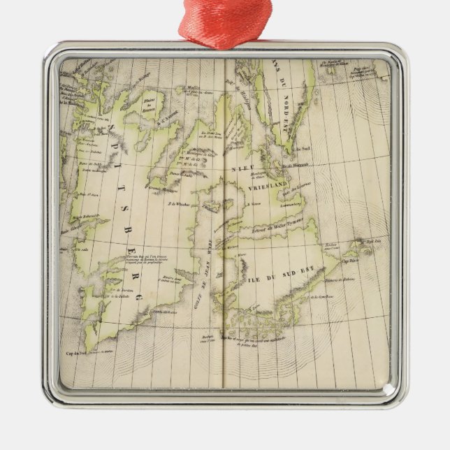 Ornement Carré Argenté Le Spitzberg, carte de la Norvège (Devant)