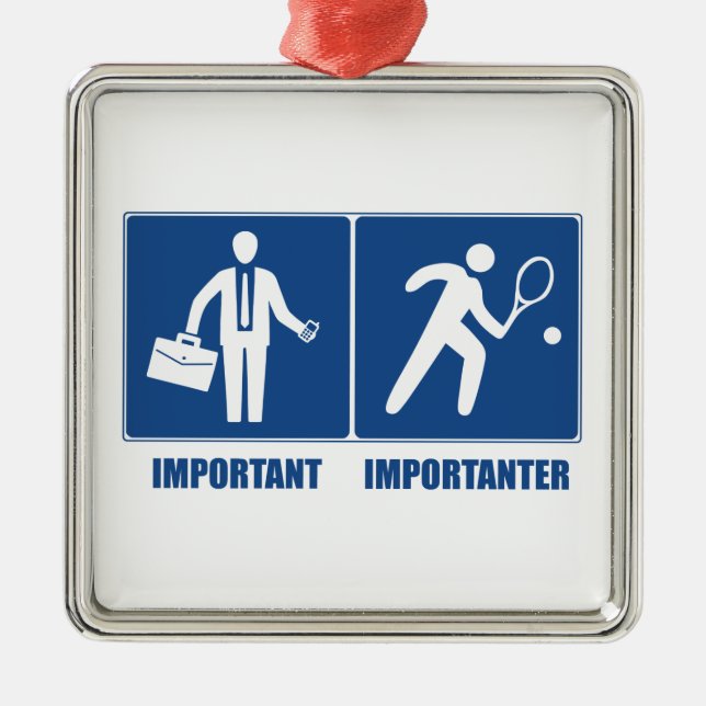 Ornement Carré Argenté Le Travail Est Important, Le Tennis Est Important (Devant)