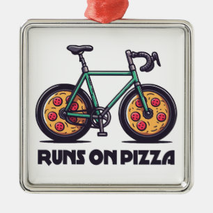 Ornement Carré Argenté Le Vélo Passe Sur La Pizza