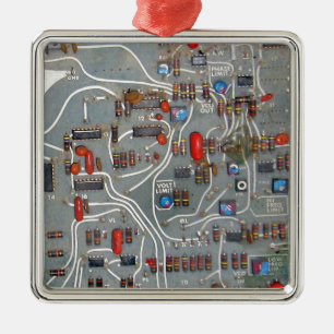 Ornement Carré Argenté L'électronique vintage de carte