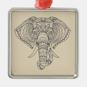 Ornement Carré Argenté L'éléphant tribal Art animal africain