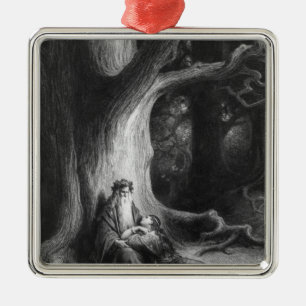 Ornement Carré Argenté L'Enchanter MERLIN et Vivien féerique