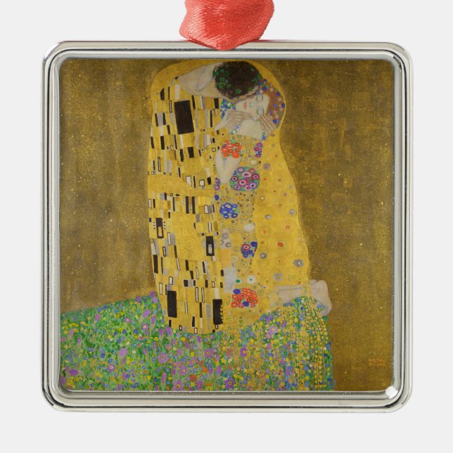 Ornement Carré Argenté Les amoureux embrasser Embrace par Gustav Klimt (Devant)
