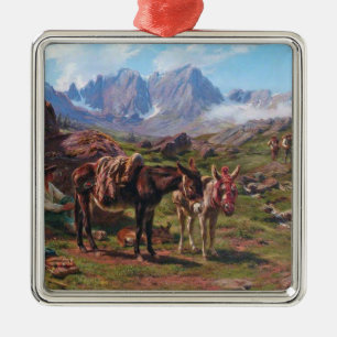 Ornement Carré Argenté Les ânes dans les Pyrénées (Rosa Bonheur)