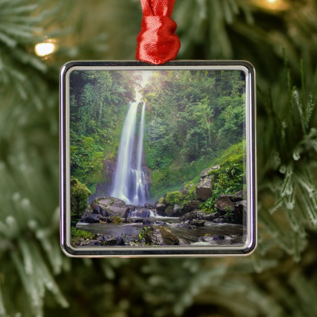 Ornement Carré Argenté Les cascades | Bali, Indonésie (Arbre)