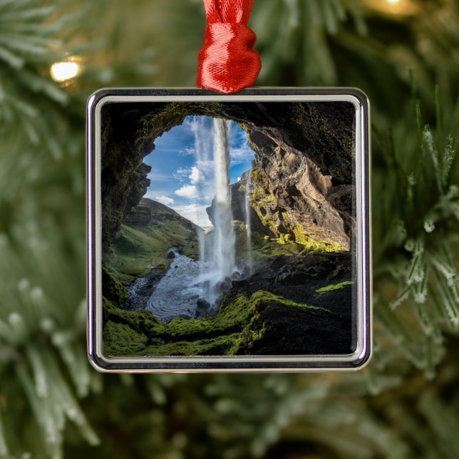 Ornement Carré Argenté Les cascades | Cascade islandaise (Arbre)