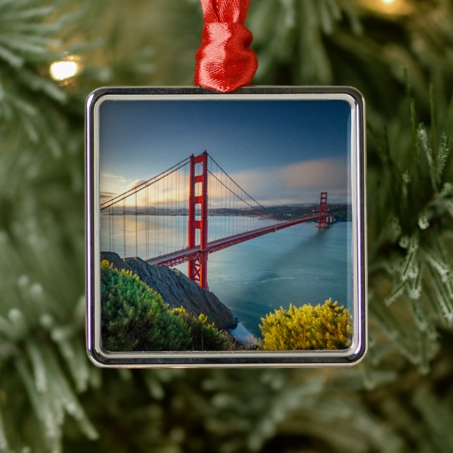 Ornement Carré Argenté Les monuments | Golden Gate San Francisco (Arbre)