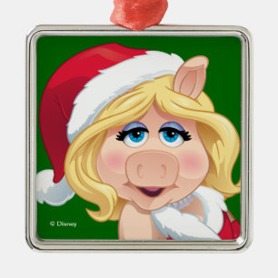 Ornement Carré Argenté Les Muppets   Mlle Piggy Santa Claus