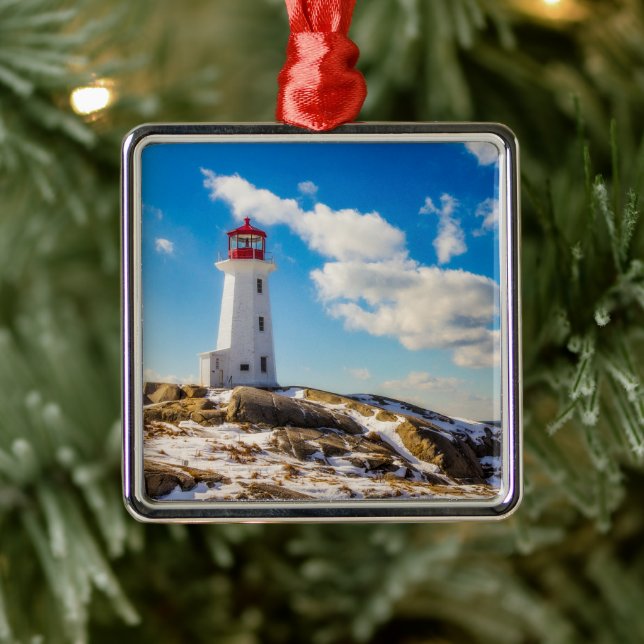 Ornement Carré Argenté Les phares | Peggy's Cove Nouvelle-Écosse (Arbre)