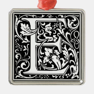 Ornement Carré Argenté Lettre E Monogramme médiéval Art Nouveau