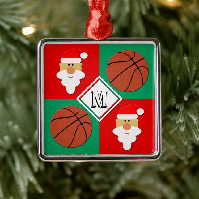 Ornement Carré Argenté Lettre texte personnalisée de Père Noël et Basket- (Arbre)