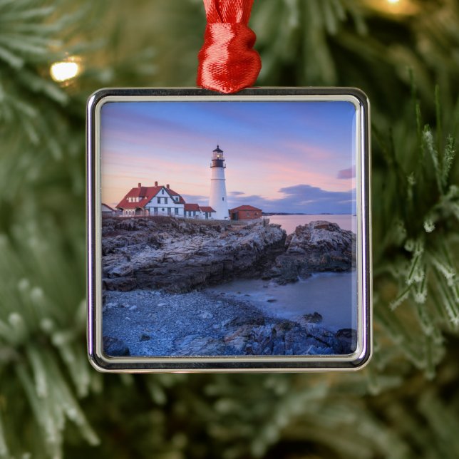 Ornement Carré Argenté Lighthouses | Cape Elizabeth, Maine (Arbre)