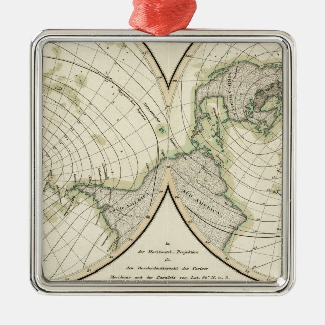 Ornement Carré Argenté Lignes isodynamiques du monde (Devant)