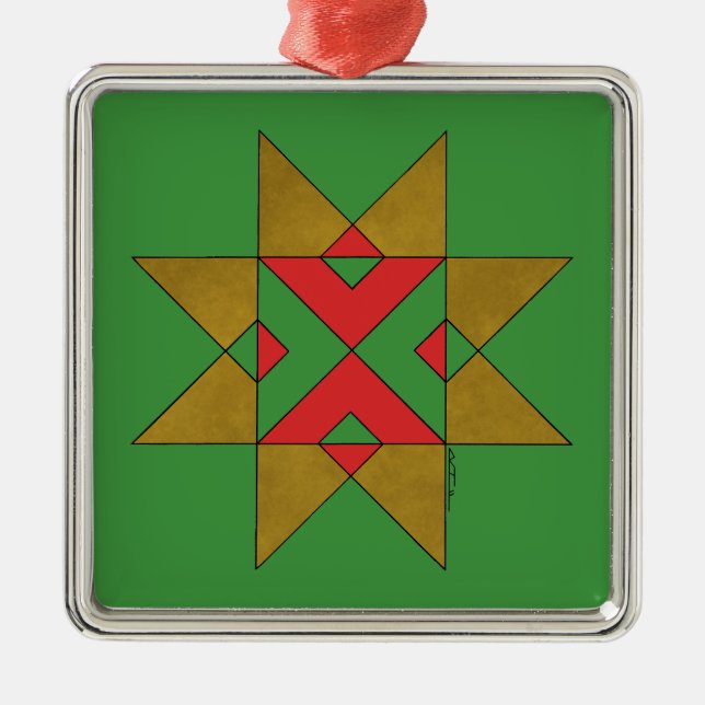 Ornement Carré Argenté Lincolnshire Auseklis Witch Mark rouge et vert (Devant)
