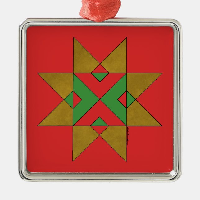Ornement Carré Argenté Lincolnshire Auseklis Witch Mark rouge et vert (Devant)