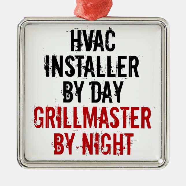 Ornement Carré Argenté L'installateur HVAC adore Griller (Devant)