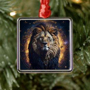 Ornement Carré Argenté Lion de Juda chrétien Jésus Christ Foi