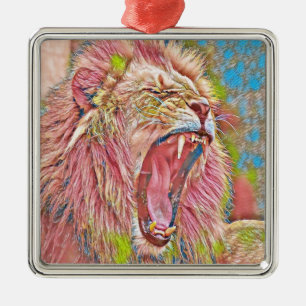 Ornement Carré Argenté Lion rocailleux artistique