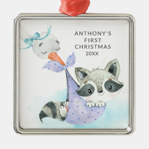 Ornement Carré Argenté Livraison spéciale Premier Raccoon de Noël pour bé