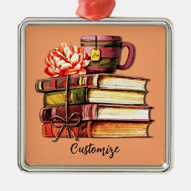 Ornement Carré Argenté Livres Et Tea Peach (Devant)