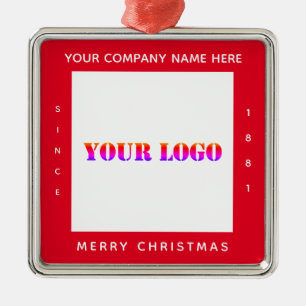 Ornement Carré Argenté Logo personnalisé Bureau d'affaires Noël personnal