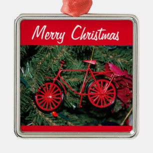 Ornement Carré Argenté L'ornement à vélo sur un arbre de Noël
