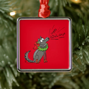 Ornement Carré Argenté Loup Noël Funny Mignonnes Enfants