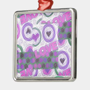 Ornement Carré Argenté Lovely Love Heart Motif Art Imprimer