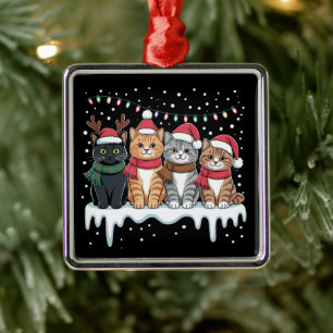 Ornement Carré Argenté Lumière de Noël de chat Renne Santa Amateur de cha