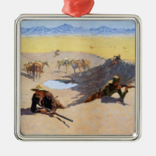 Ornement Carré Argenté Lutter pour le trou d'eau (par Frederic Remington)