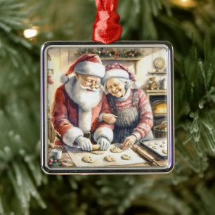 Ornement Carré Argenté M. et Mme Clause Jolie Noël