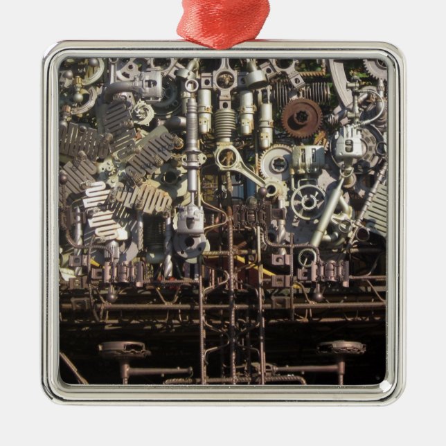 Ornement Carré Argenté Machines mécaniques Steampunk (Devant)