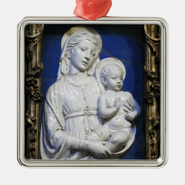 ORNEMENT CARRÉ ARGENTÉ MADONNA AVEC ENFANT (Devant)