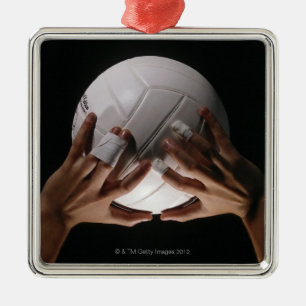 Ornement Carré Argenté Mains de volleyball