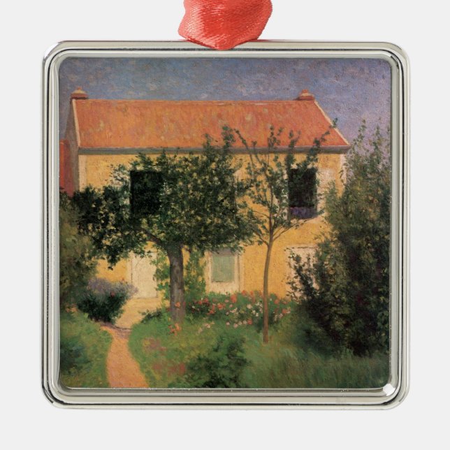 Ornement Carré Argenté Maison de campagne italienne avec toit rouge (Devant)