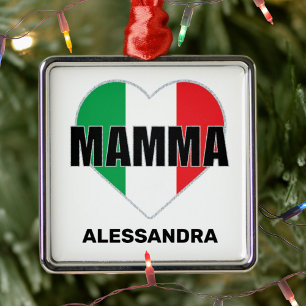 Ornement Carré Argenté Mamma Italien Drapeau Coeur Personnalisé Maman Cad