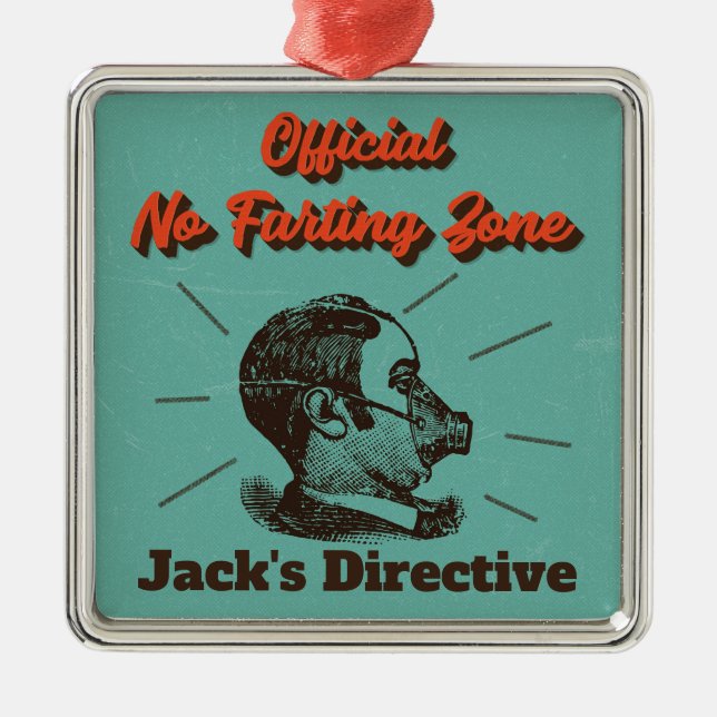 Ornement Carré Argenté Man Cave Ornament - No Farting Zone! (Devant)