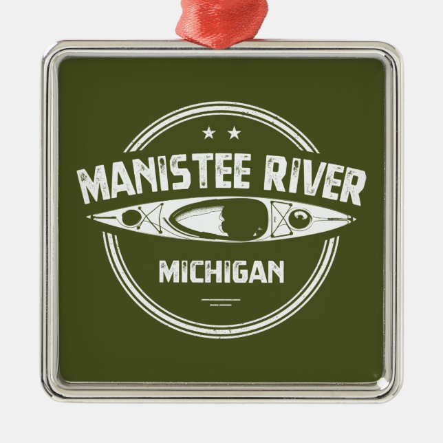 Ornement Carré Argenté Manistee River, Michigan (Devant)