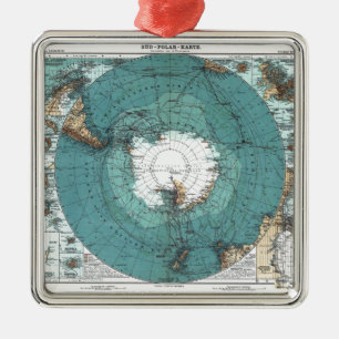 Ornement Carré Argenté Map of the South Pole