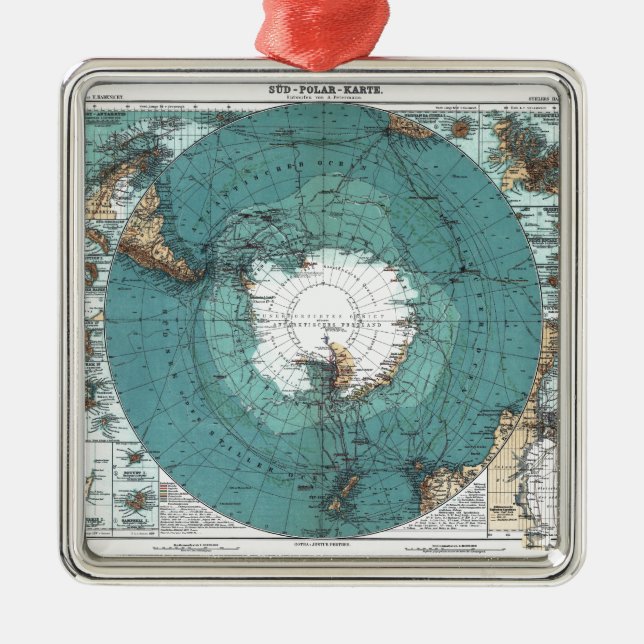 Ornement Carré Argenté Map of the South Pole (Devant)