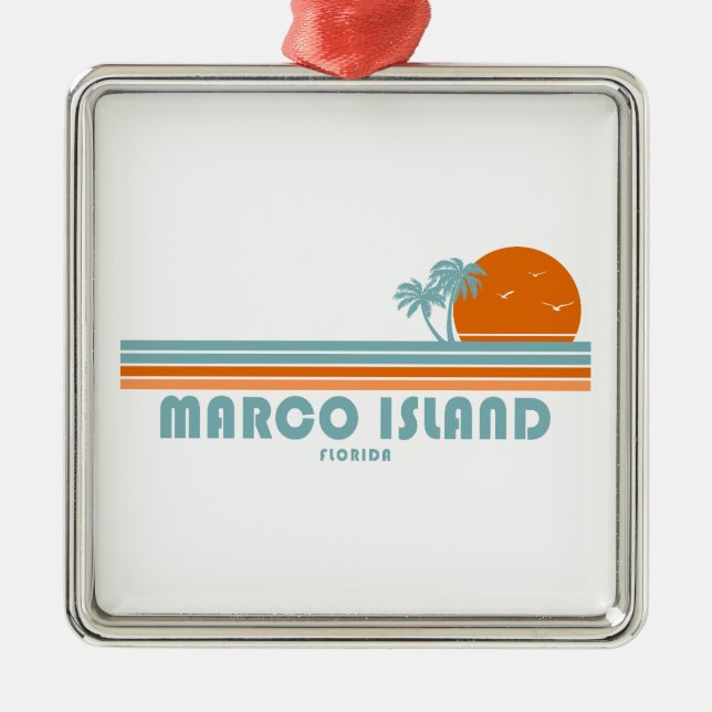 Ornement Carré Argenté Marco Island Floride palmiers solaires (Devant)