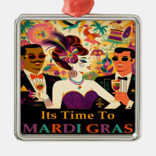 Ornement Carré Argenté Mardi Gras Cocktail Party du milieu du siècle