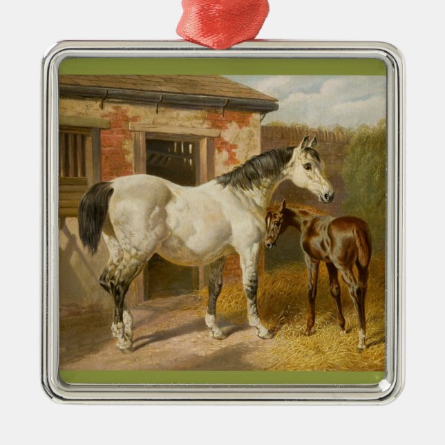 Ornement Carré Argenté Mare et poulain de Thoroughbred (Devant)