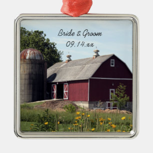 Ornement Carré Argenté Mariage campagnard Red Barn