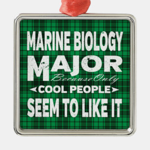 Ornement Carré Argenté Marine Biology College Major Green Plaid