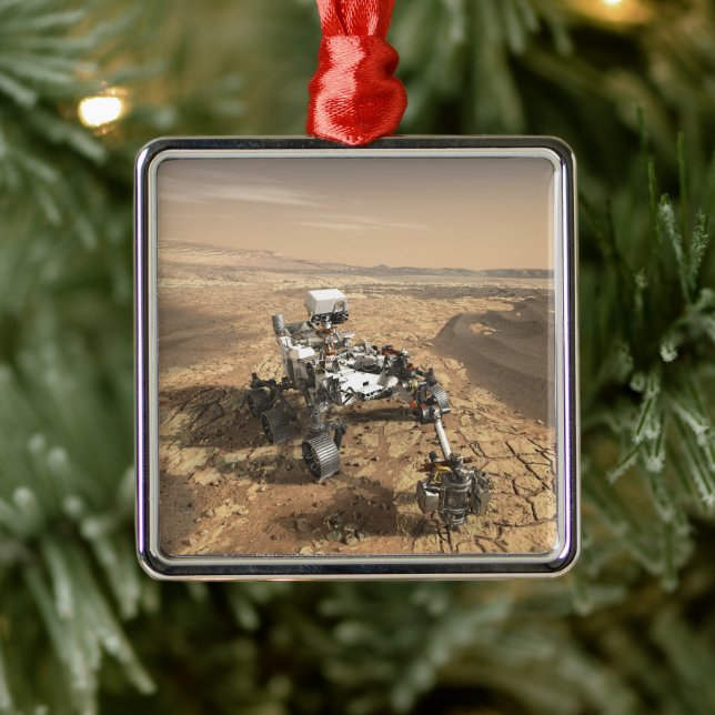 Ornement Carré Argenté Mars 2020 Rover Sur La Surface De Mars. (Arbre)