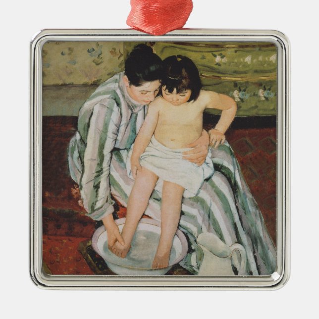 Ornement Carré Argenté Mary Cassatt Peinture sur le bain de l'enfant (Devant)