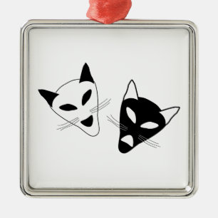 Ornement Carré Argenté Masques de chat de drame