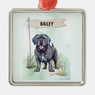 Ornement Carré Argenté Mastiff Napolitain Aquarelle Chien Personnalisé